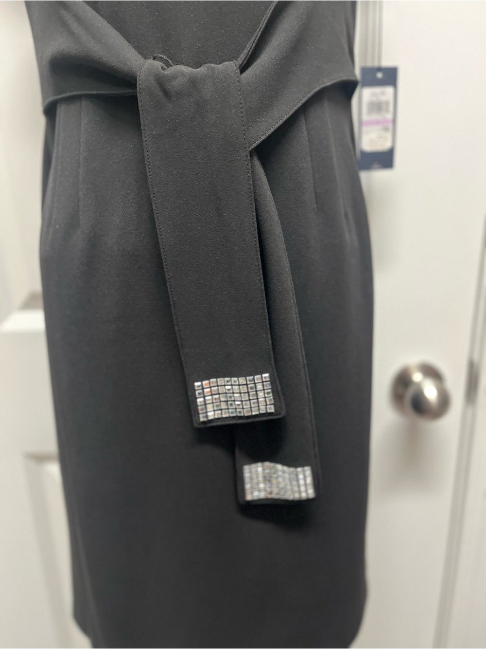 Tommy Hilfiger Black Rhinestone Tie Waist Sheath Dress Size 6 - Picture 3 of 12